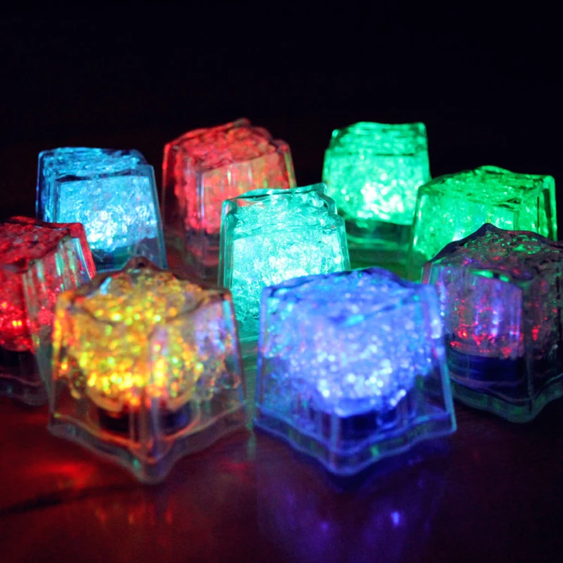Датчик воды сверкающий светодиодный кубики льда светящийся многоцветный светящийся питьевой декор для мероприятий, вечеринок, свадьбы S5540