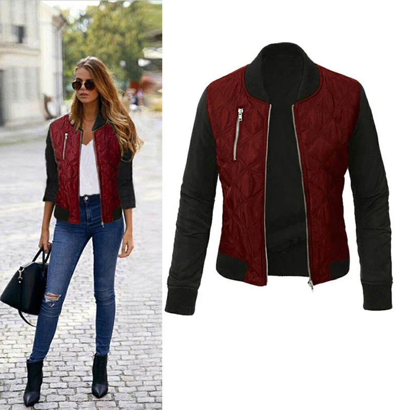 

Bigsweety Basic Jacket Autumn Winter Women Coat O-Neck Bomber Jacket Cool Padded Zipper Chaquetas Outerwear Female Tops Coats