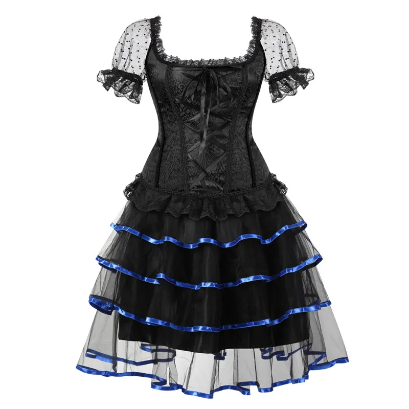 

Sapubonva corset dress victorian plus size shoulder straps corsets and bustiers skirts lace flower corselet overbust burlesque