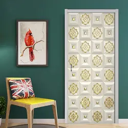 3D наклейки на дверь золотые тисненые наклейки решетки гостиной спальни двери декор самоклеющиеся настенные наклейки имитация 3D обои