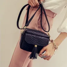 Simple Alligator Crocodile Leather Mini Small Women Fringed Crossbody bag Tassel Messenger Shoulder Bag Sling Purse Lady Handbag