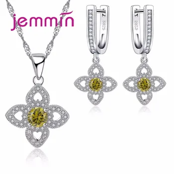 

New Arrival Glamorous Yellow Mystic CZ Jewelry Sets 925 Sterling Silver Flower Jewelry Sets Earrings Pendant For Women