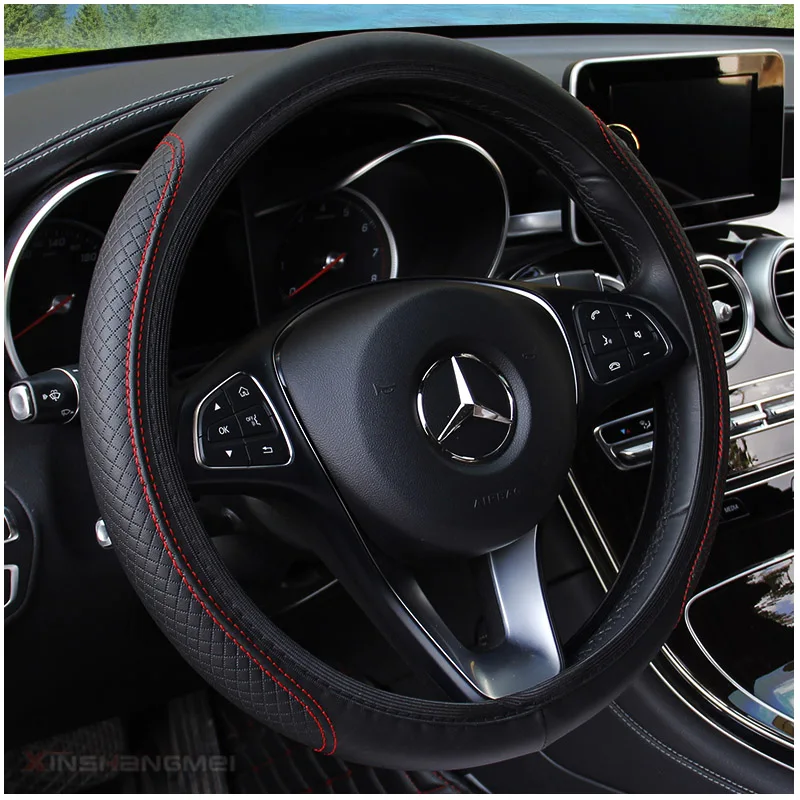 KKYSYELVA Leather Car Steering Wheel Cover Fit For Most Cars Breathable Auto Covers Car Styling KKYSYELVA Leather Car Steering Wheel Cover Fit For Most Cars Breathable Auto Covers Car Styling
