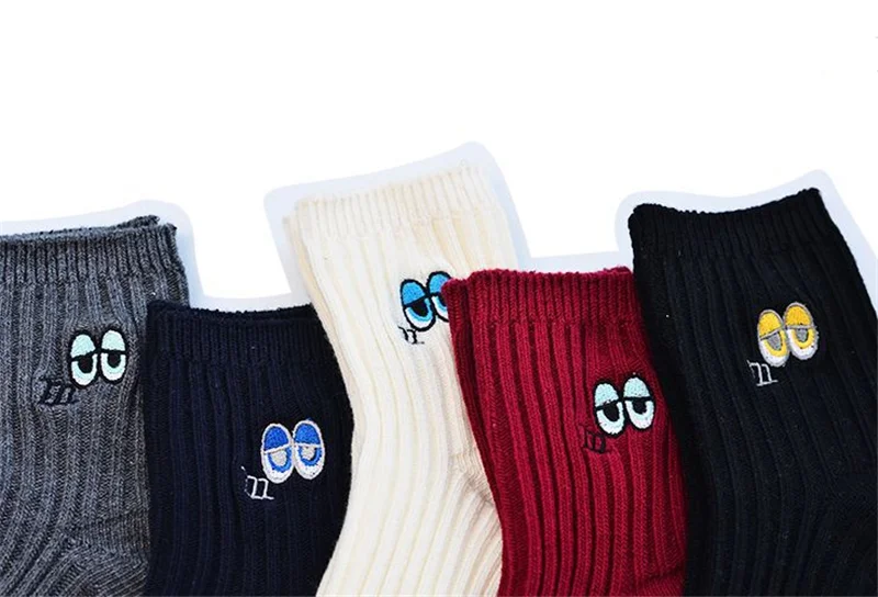 Магазин Crazy Fly новые хлопковые носки Harajuku Короткие женские носки Kawaii Полосатые Носки с рисунком милые вышитые глаза забавные летние носки