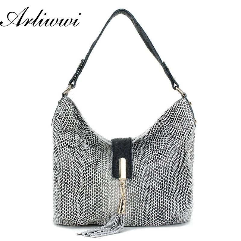 

Arliwwi Brand OL Style Women GENUINE LEATHER Designer Handbags High Quality Snake Grain Multi functional shoulder bags SN1335
