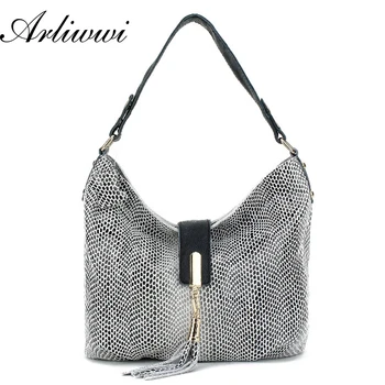 

Arliwwi Brand OL Style Women GENUINE LEATHER Designer Handbags High Quality Snake Grain Multi functional shoulder bags QK05
