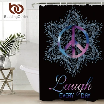 

BeddingOutlet Peace Symbol Bathroom Shower Curtain Waterproof Lotus Mandala Decorative Bath Curtain With Hooks cortina de ducha