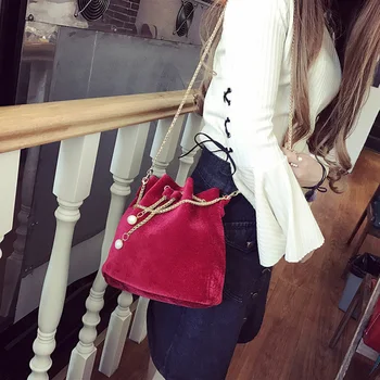 

chain women mini shoulder bag velvet women's small bucket bag for phone ladies handbag fashion crossbody bags for girl