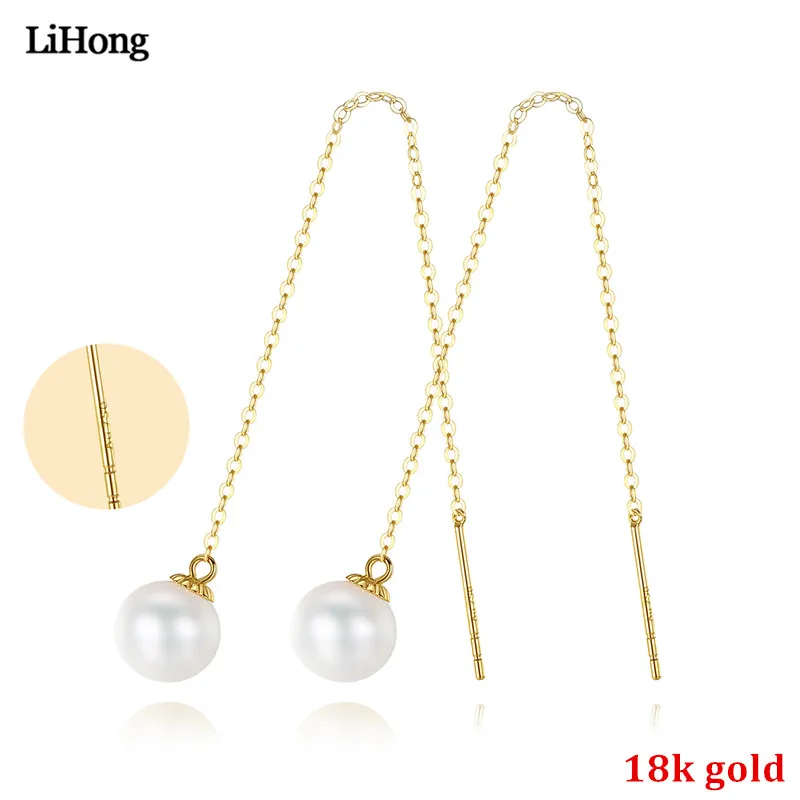 Real 18k Gold Earrings Tassel Natural Pearl Earrings Woman Engagement Fine Jewelry Real 18k Gold Earrings Tassel Natural Pearl Earrings Woman Engagement Fine Jewelry