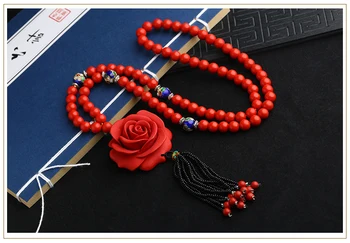 

Love the chain of the year zhu sha red sweater chain long style rose pendant necklace red rope pendant.