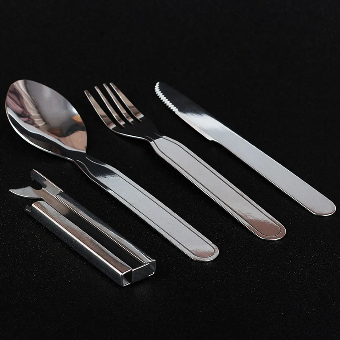 4 unids/set portátil vajilla Picnic al aire libre utensilios de acero inoxidable cuchara tenedor cuchillo vajilla Camping cubiertos utensilios conjuntos