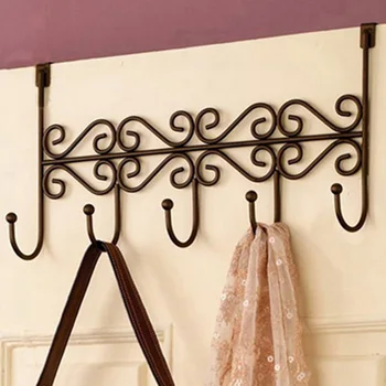 

Metal Behind Doors Hanger 5 Hooks Scarf Bag Shelf Home Storage Bedroom Hanging Clothes Shower Room Garment Towel Holder