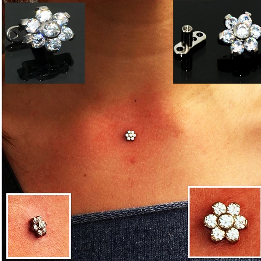 

1 Pieces Steel/Titanium Base Flower Crystal Rhinestones Micro Dermal Anchor Piercings Zircon Tops Skin Diver body Piercing