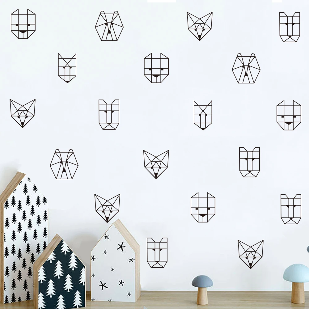 Geometric Wall Stickers For Nursery Kids Room Decal Geometry Animal Decoration Decals Vinyl Wall