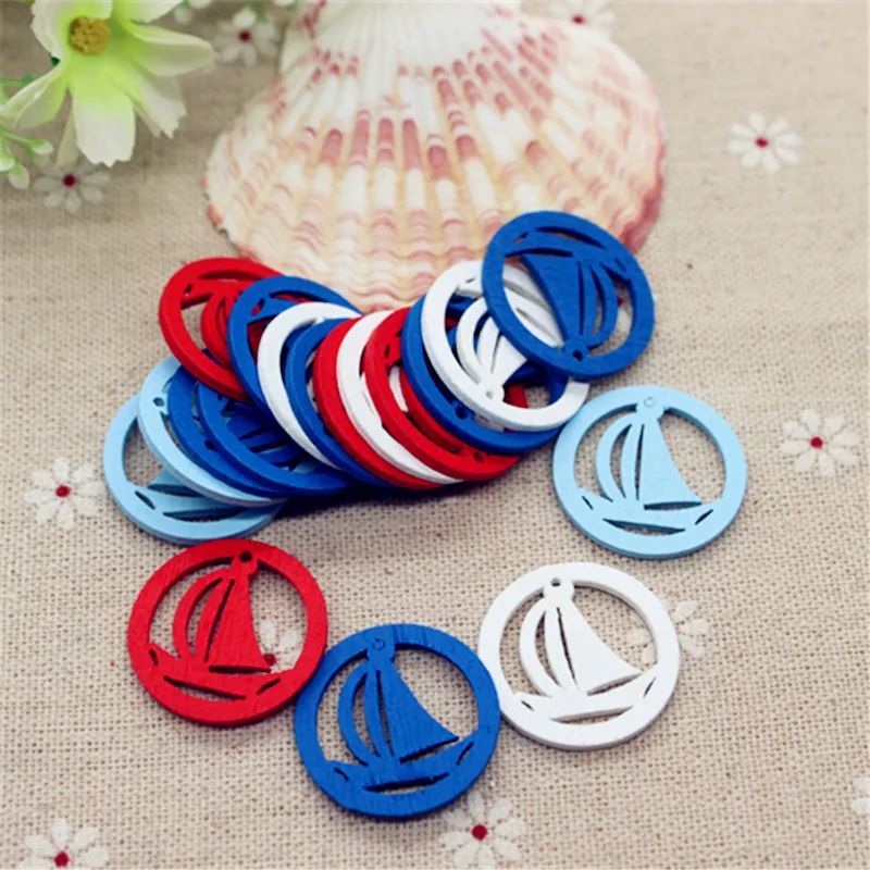

50pcs 25mm Mix Colors Wood Little Sailboat Pendant Flatback DIY Handmade Scrapbooking Craft Making