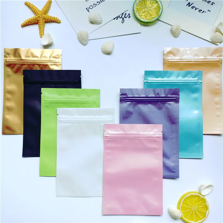 

Wholesale 100pcs-300pcs 8 Colored Aluminum Foil Ziplock Packaging Bag Metallic Mylar Zipper Package Bags Powder Sugar Gift Pouch