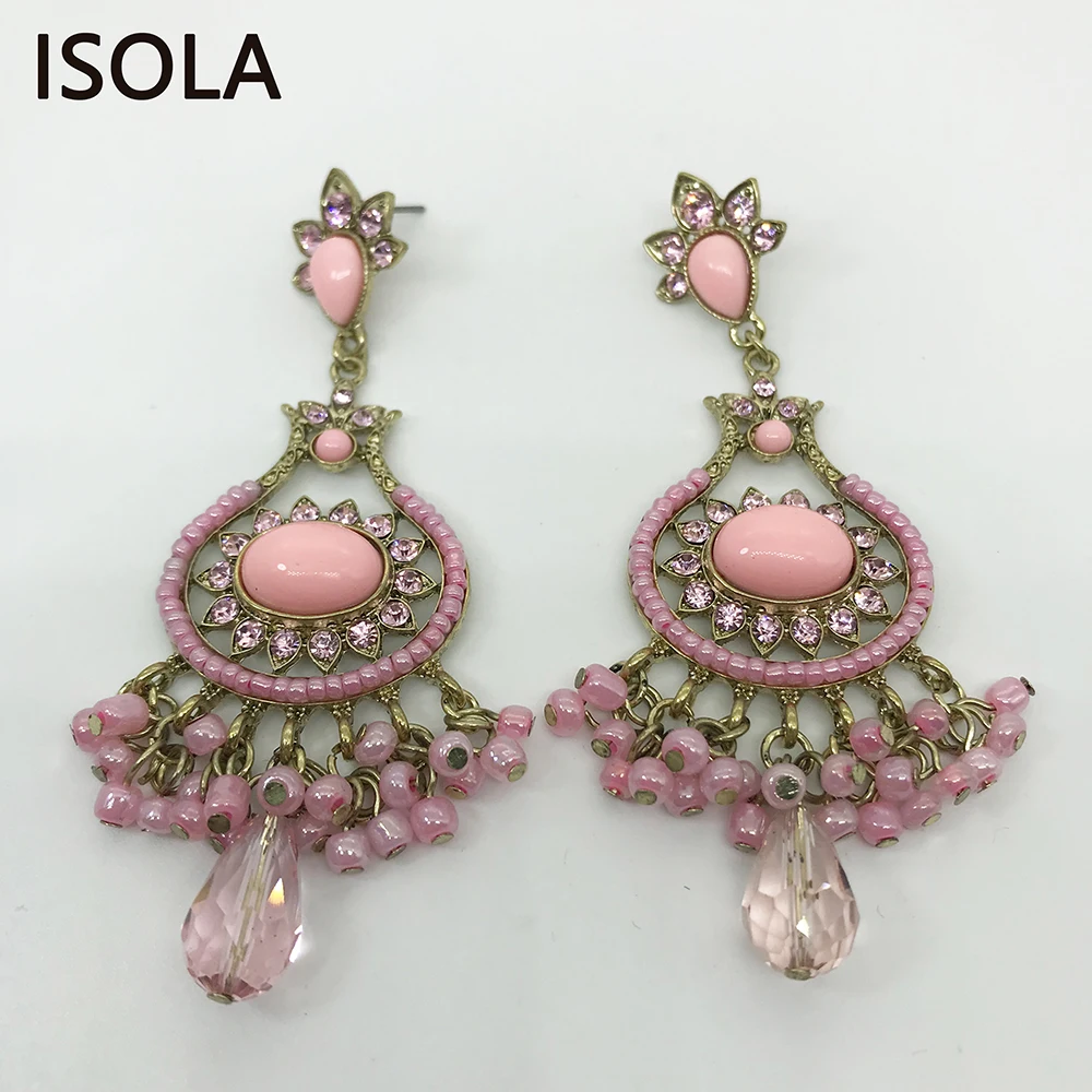

ISOLA Statement Charming Rhinestone India Style Vintage Chandelier Hanging Dangle Earrings Boho Earrings Jewelry For Woman
