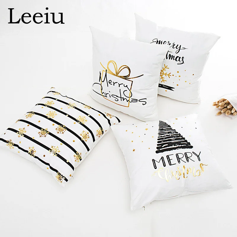 Leeiu 45*45cm Soft Fabric Gold Printed Snowflake Merry Christmas Pillow Case Home Decor Cushion Happy New Year Party Supply | Дом и сад