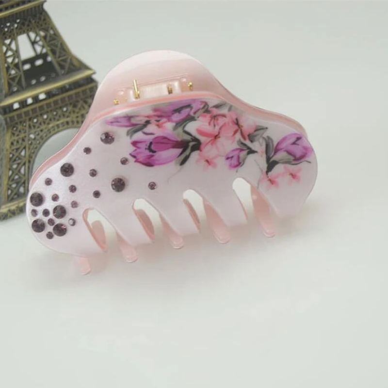 

Romantic Acrylic Boutique Painting Hair Claws For Female Rhinestone Gripper Hairpin Barrette Crab Clamp Fashion Jewelry SF006