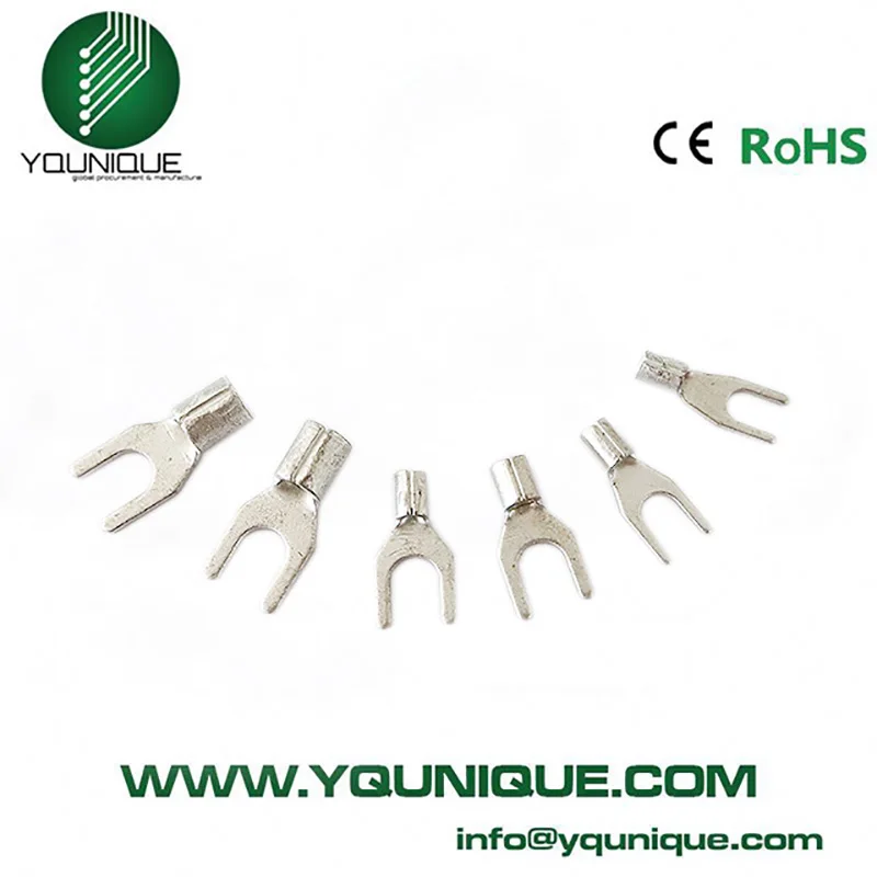 

25pcs Non-Insulated Spade Terminal Block Connector Electrical Furcate Lug Crimp Cable Wire Forked End 16-14 AWG #4 #8 #10 1/4