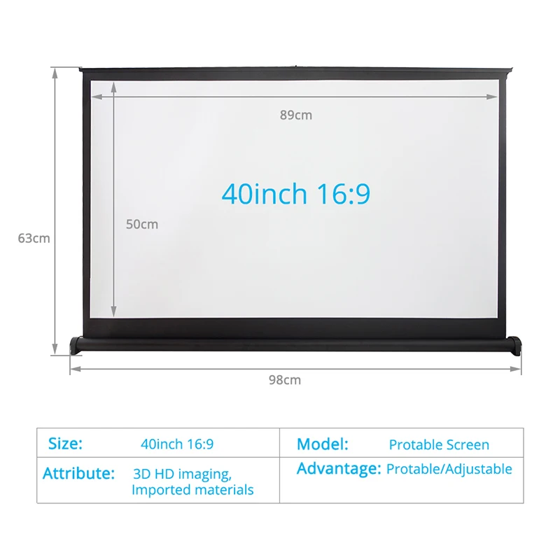 HENZIN 40 дюймов 16:9 мини настольный проектор экран HD Матовый белый портативный Настольный проекционный экран для светодиодный/lcd/DLP проекторы