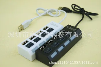 

200pcs,Slim 4 Ports USB 2.0 Hub LED USB Hub With Power on/off Switch For Laptop PC Computer Wholesales Black/White