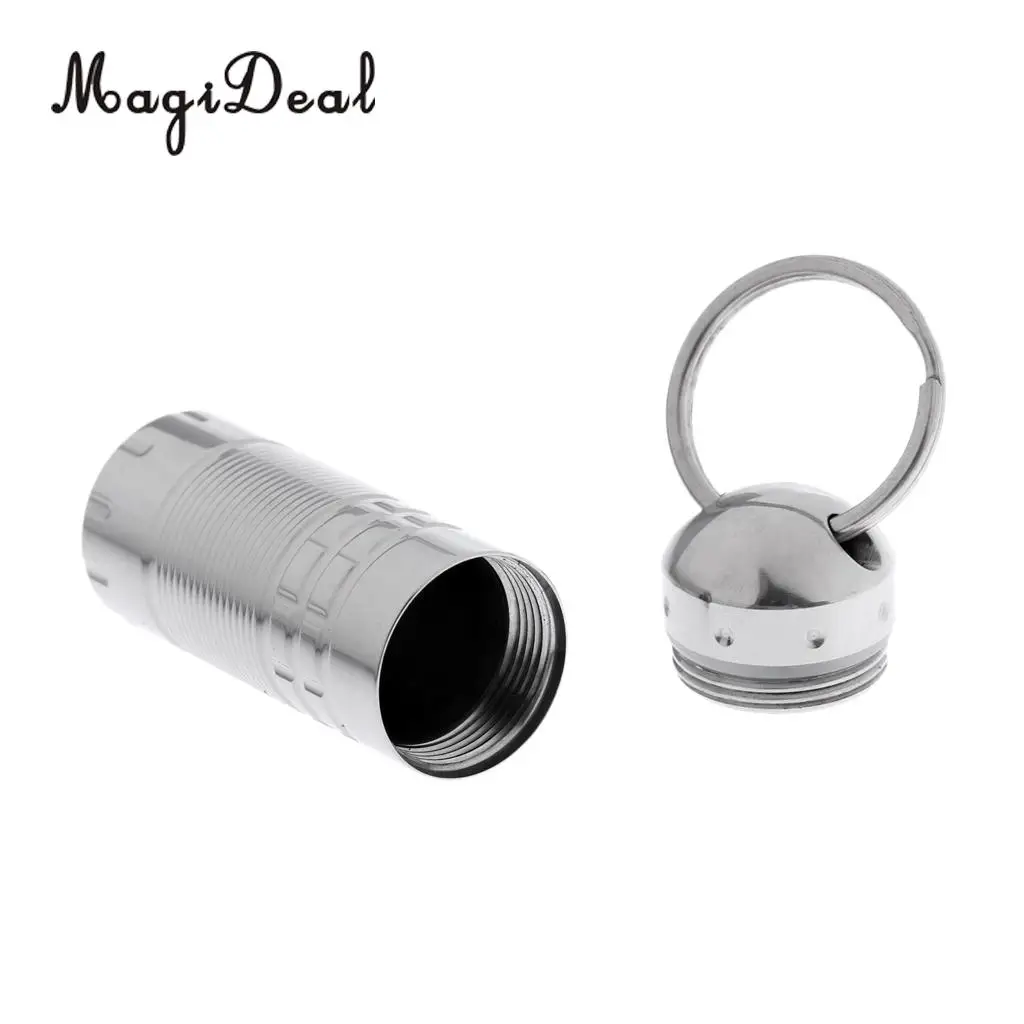 MagiDeal Outdoor Camping Waterproof Titanium Tablet Capsule Holder Pill Container Box Case Key Holder Silver