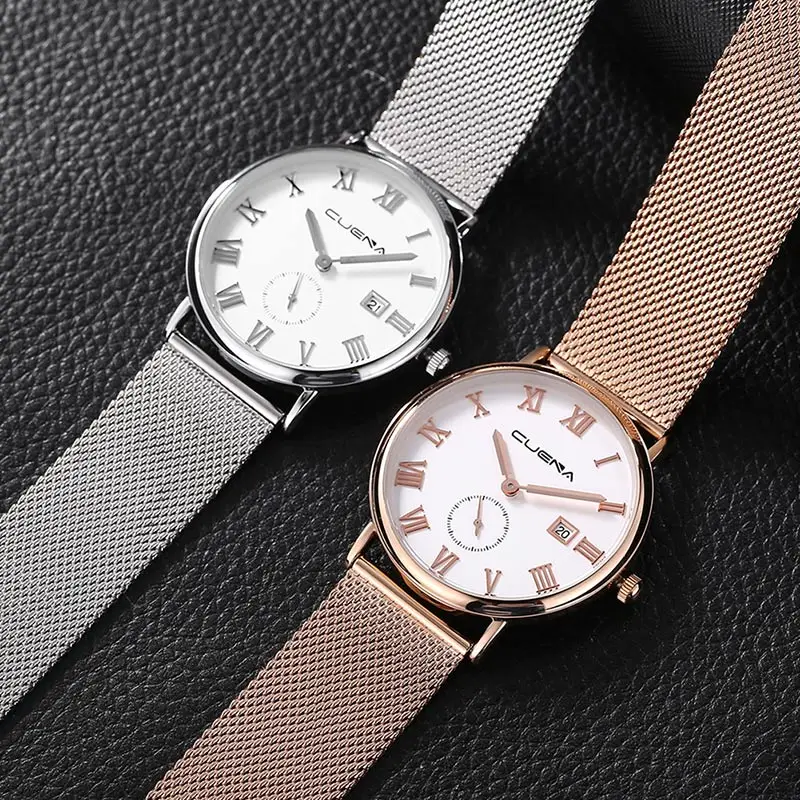 

Men Fashion Ultra Thin Quartz Analog Calendar Watch with Mesh Band LL@17