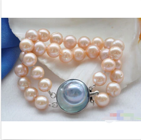 

Free shipping >>>>>>P4034 2row 8" 12mm ROUND PINK PEARL BRACELET MABE