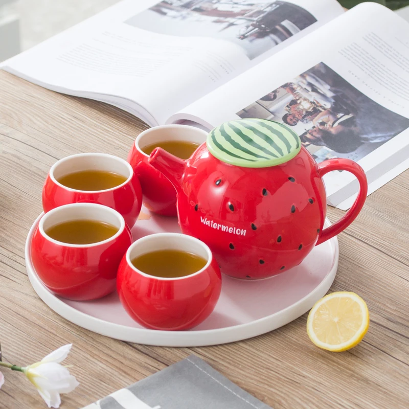 

Porcelain Tea Sets Watermelon Pot Cup Set , Lemon, Kiwi Color Mug Set for Tea/Coffee
