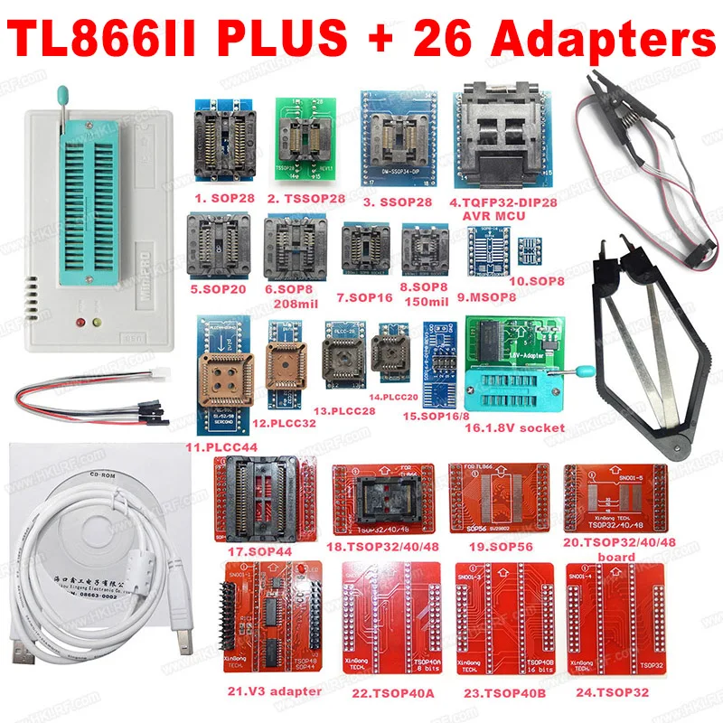 XGECU лучшее качество TL866ii плюс программист+ 26 адаптеров поддержка MCU AVR EEPROM EPROM 27 28 29 37 39 49 50 серии чипы и сом