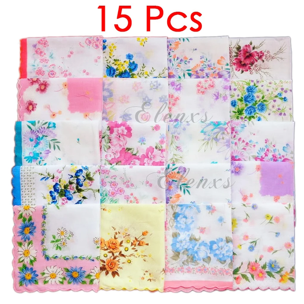 

15 pcs Cotton Gauze Muslin Square Lovely Flower Pattern Handkerchief Towel
