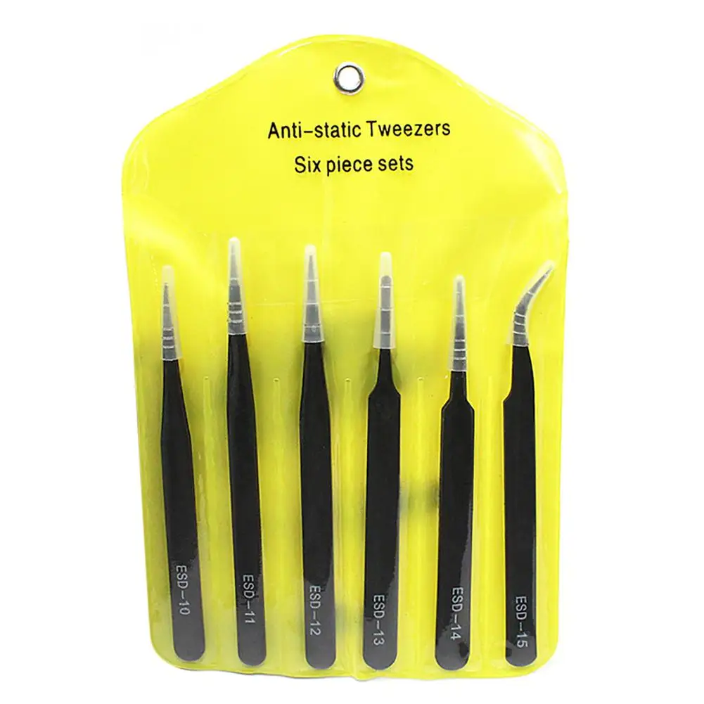 

6Pcs Stainless Steel Anti-static Precision Curved Straight Tweezers Repair Tools Set