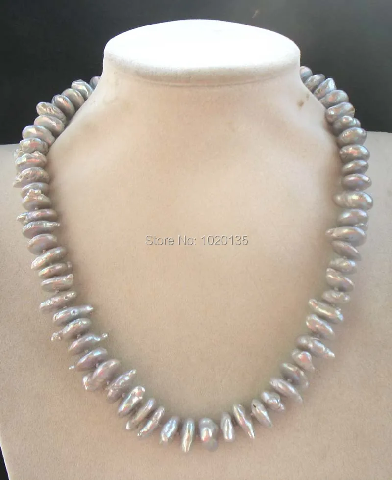 

wow! freshwater pearl necklace gray biwa reborn keshi 17inch nature beads wholesale