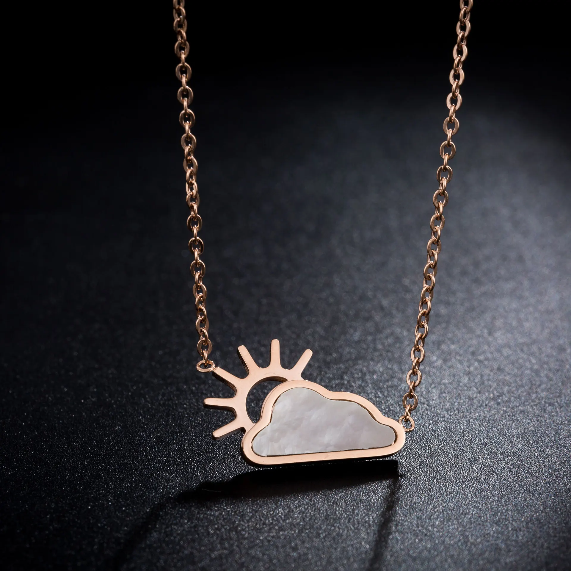 

YiKLN New Creative Titanium Steel Rose Gold Shell Necklace Female Cloud Sun Weather Clavicle Chain Necklace For Women RN02100