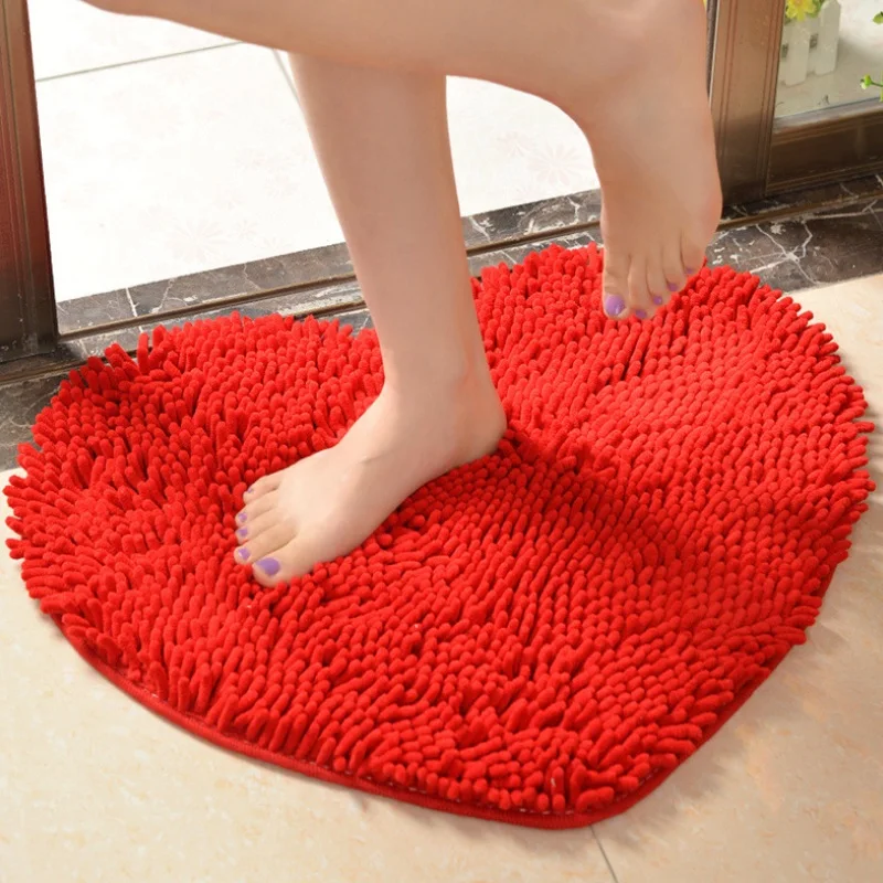 Love Heart Shaped Non slip Chenille Mat Fluffy Bathroom Bedroom Toilet