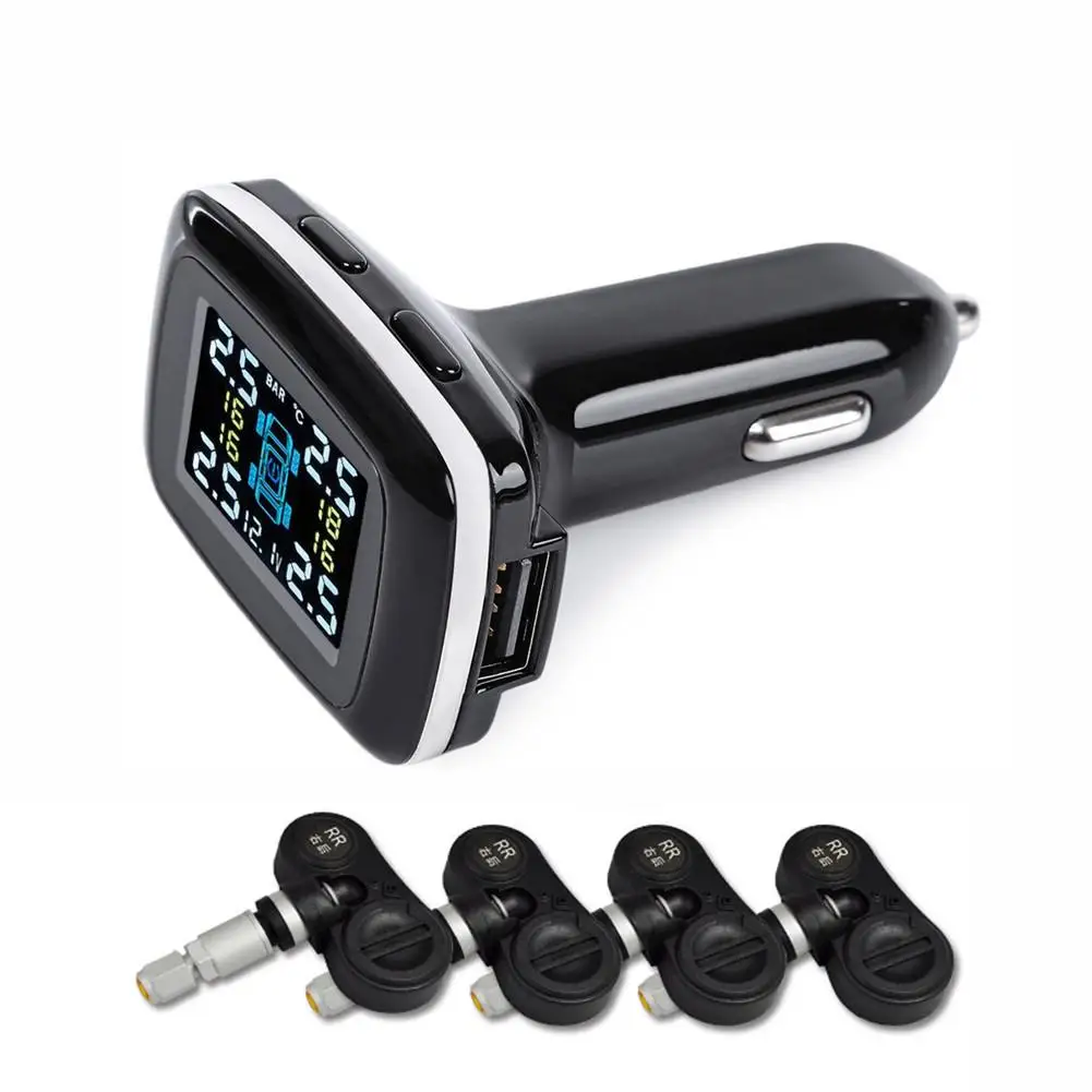 

Two In One LCD Car Cigarette Lighter Auto Tyre Car Tire Pressure Monitoring System Monitor Pressure Gauge With 4 Sensors