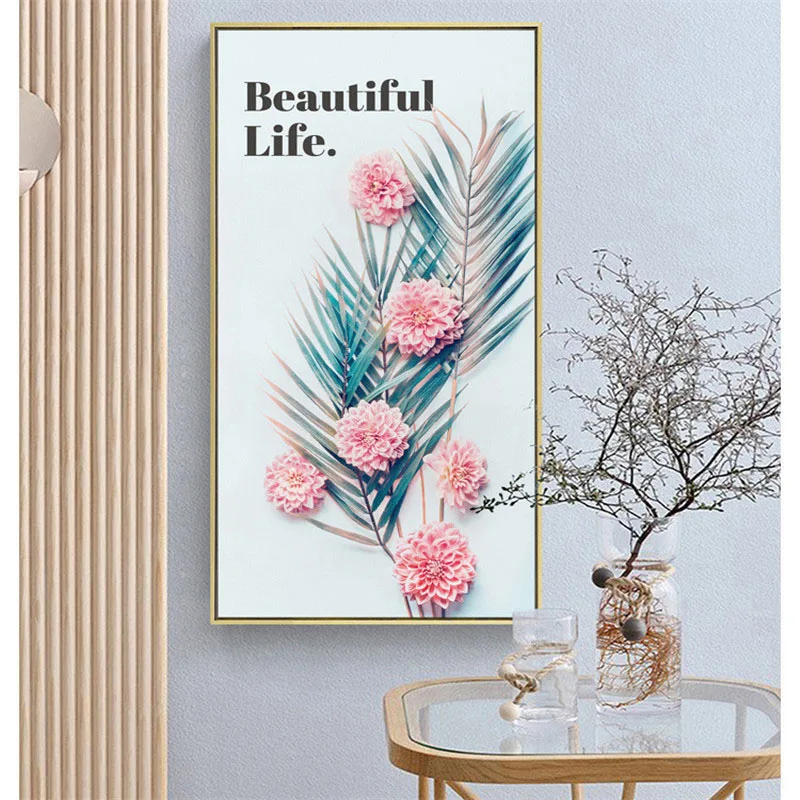 

HAOCHU Nordic Wall Poster Personality Decoration Painting "Beautiful Life" Minimalist Fashion Flower Plant Home Decor Canvas Art