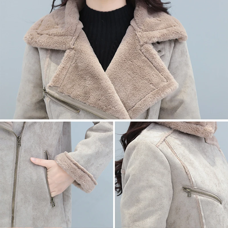 Lusumily, зимняя женская шерстяная хлопковая Меховая куртка, Женская куртка с отложным воротником размера плюс, супер теплое плотное пальто, длинная верхняя одежда из овечьей шерсти, куртки