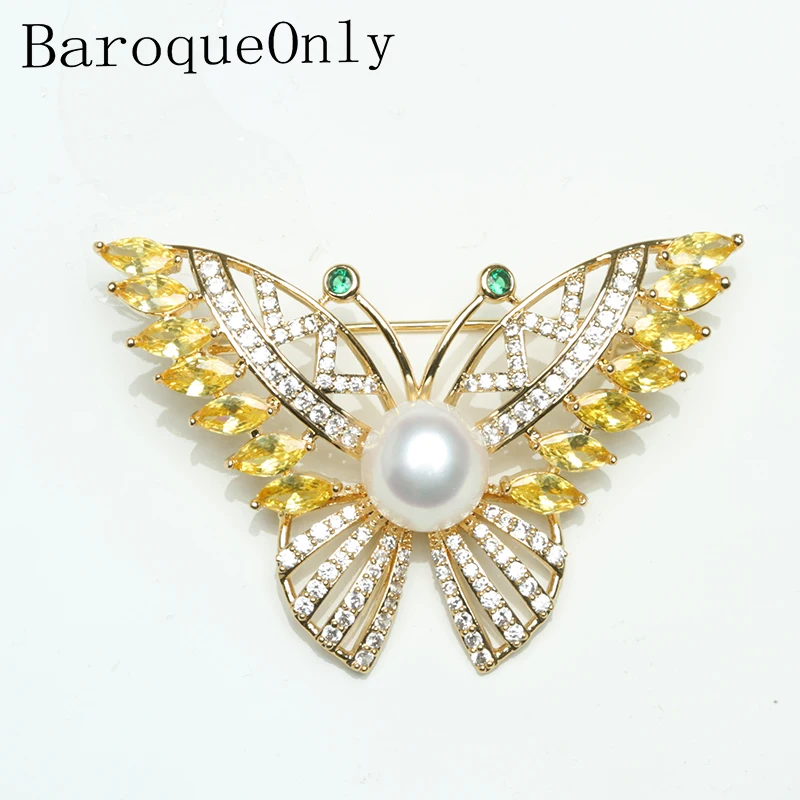 Женская винтажная брошка бабочка Baroqueonly с белым жемчугом и зеленым