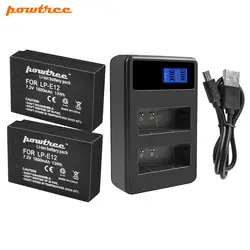 Powtree для Canon 2 шт 1800 mAh 7,2 V LP-E12 LP E12 LPE12 Камера Батарея Батареи AKKU + ЖК-дисплей USB двойной Зарядное устройство для EOS 100D M100 M10