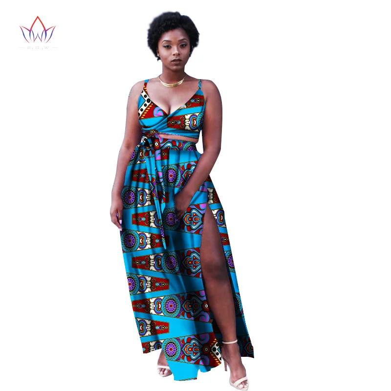 Летние африканские комплекты юбок для женщин Анкара воск батик печати костюм Африка Женская хлопковая ткань топ+ юбка одежда WY1365