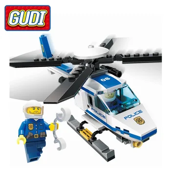 

GUDI City Police Helicopter 111 Pcs Mini Bricks Building Blocks Set Learning Assembled educational Toys For Children Brinquedos
