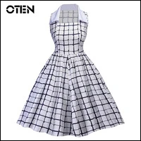 OTEN-Women-Summer-Sleeveless-Dress-Black-and-White-Plaid-Printed-Casual-vestido-Vintage-Retro-tunic-Elegant