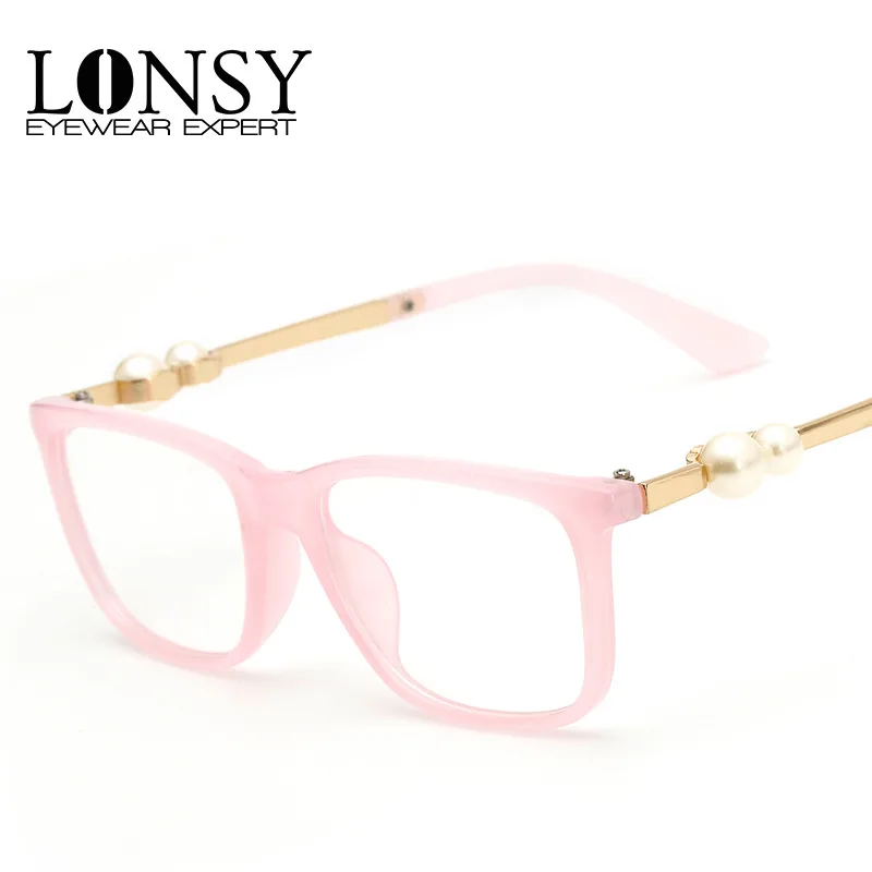

LONSY 2016 Fashion Pink Plastic Glasses Frame Women Retro Optical Clear Myopia Designer Brand Eyeglasses Frame CJ2201