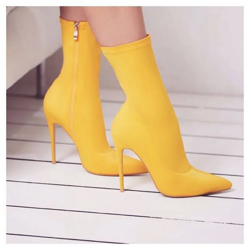 Punta Vestido Fiesta Tobillo Defilè Altos Ladiy Elástico Moda Slim Cremallera Yellow black Con red white Diseño Mujeres De blue Lateral Zapatos Amarillo Tacones Las Calcetín Botas 5xatwEq6w