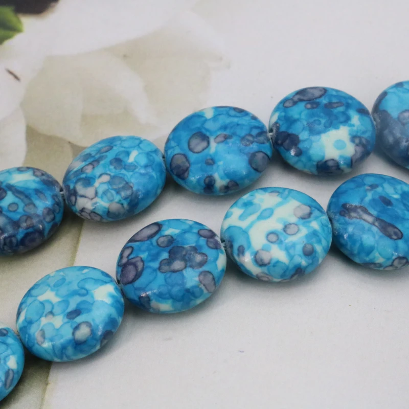 

New Fashion!Riverstones Coin Shape Loose Beads 16mm DIY 15" Three Colors To Choose Women Jewelry Making