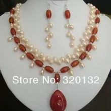 Красный лаборатория изобразительного камень ювелирные изделия очарование розовый жемчужное ожерелье серьги посеребренные Ювелирные Изделия наборы