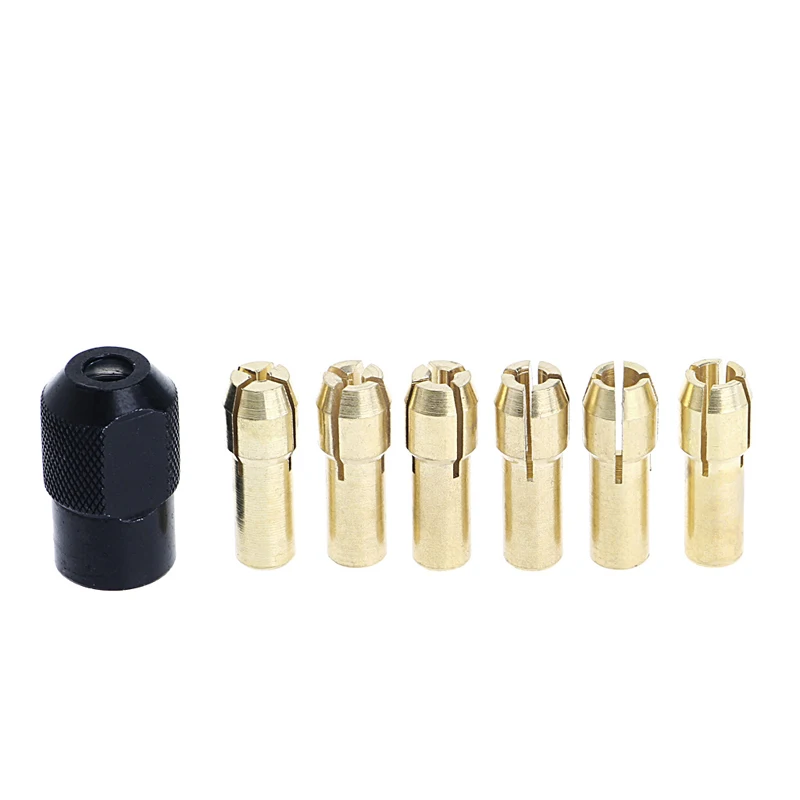 7Pcs Brass Collet 1.0/1.6/2.0/2.4/3.0/3.2 + Check M8*0.75 Fits Rotary Tools