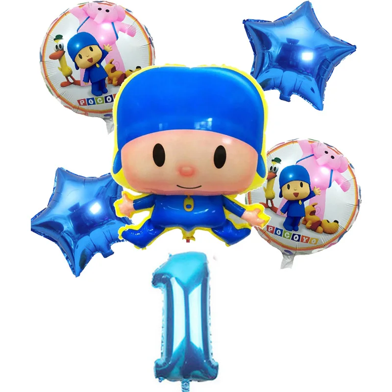 6pcs/lot Pocoyo Number Foil Balloons Set Baby Shower Birthday Party Christening Decor Supplies Kids Cartoon Figure Toys Globos - Цвет: style B1